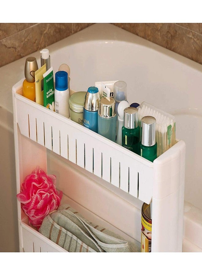 Vroxy 3 Layer Slim Side Space Saving Storage Organizer Rack Shelf with Wheels for Easy Movement | Multipurpose Utility for Household Kitchen, Bathroom | Unbreakable Plastic Storage Rack (3 Layer) - Image 3